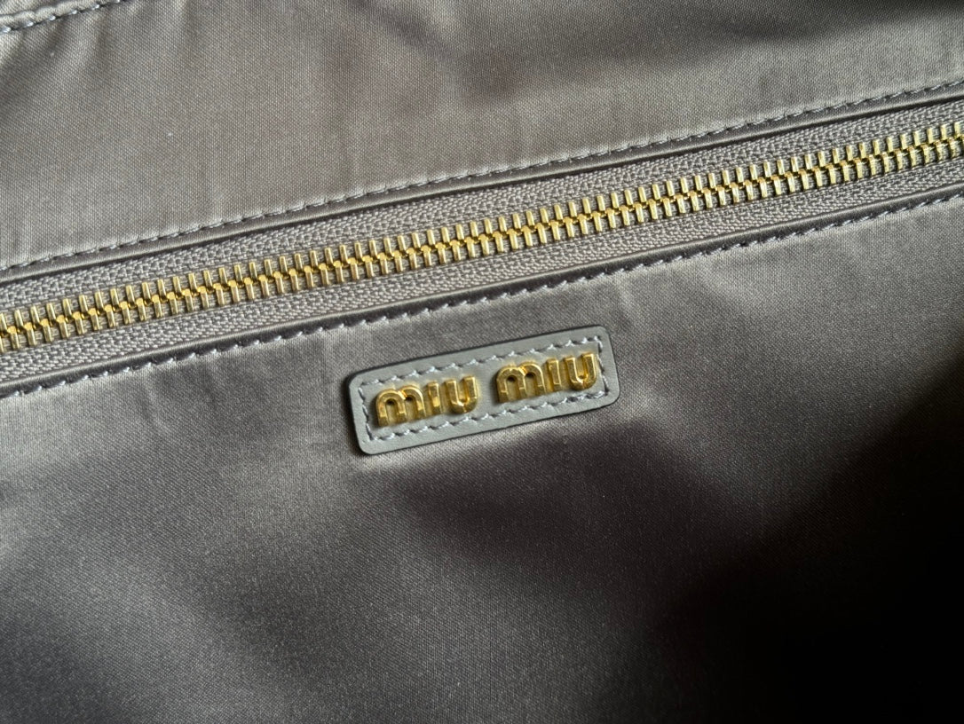 MIU MIU BEAU TOP HANDLE BAG 34 IN DARK GREY SMOOTH CALFSKIN