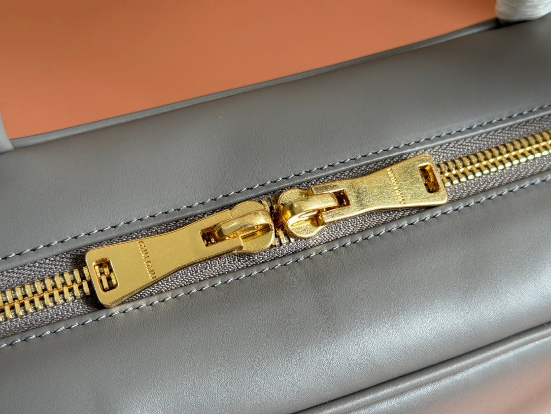 MIU MIU BEAU TOP HANDLE BAG 34 IN DARK GREY SMOOTH CALFSKIN