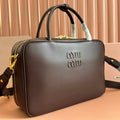 MIU MIU BEAU TOP HANDLE BAG 34 IN CEDAR BROWN SMOOTH CALFSKIN
