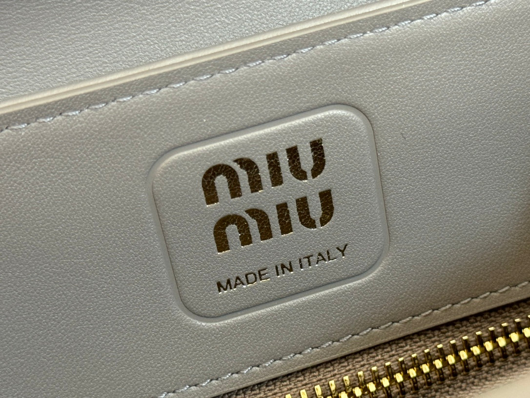 MIU MIU BEAU TOP HANDLE BAG 28 IN LAVA GREY GLOSSY CALFSKIN GOLD HARDWARE