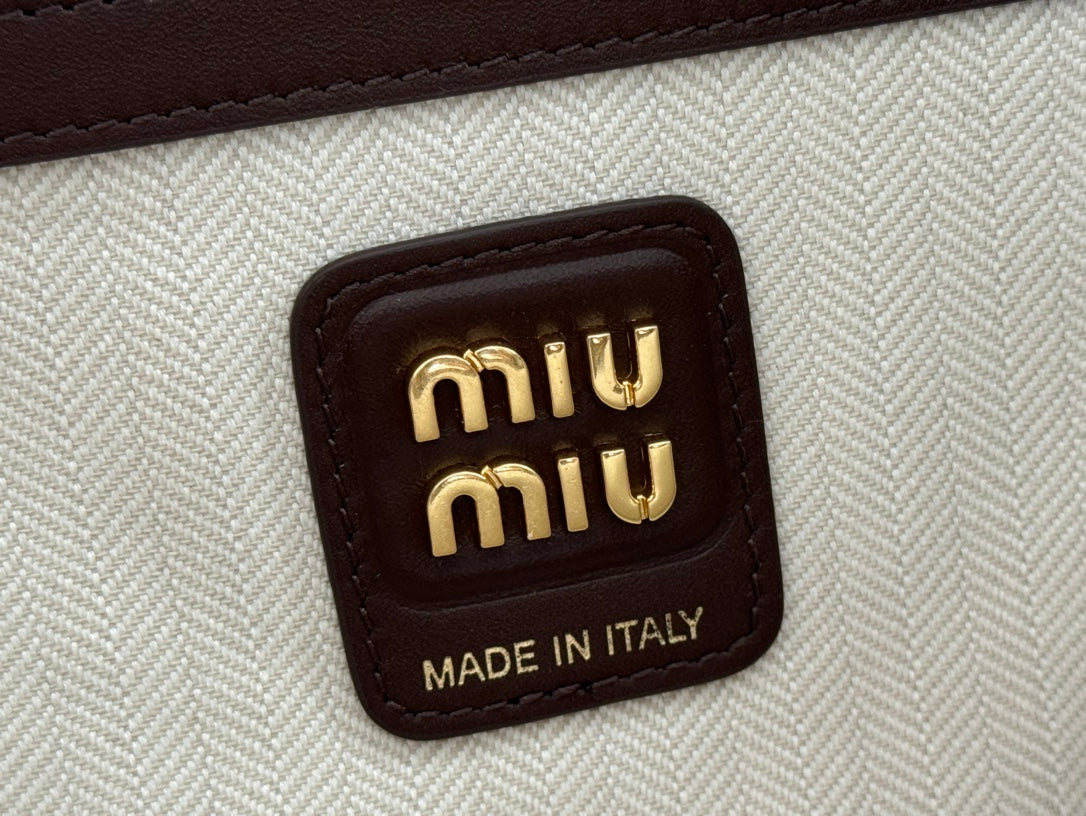 MIU MIU BEAU TOP HANDLE BAG 34 IN COFFEE BROWN SUEDE EMBOSSED LOGO