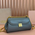 MIU MIU CHAIN SHOULDER BAG 24 IN SLATE GREY PATENT SMOOTH CALFSKIN