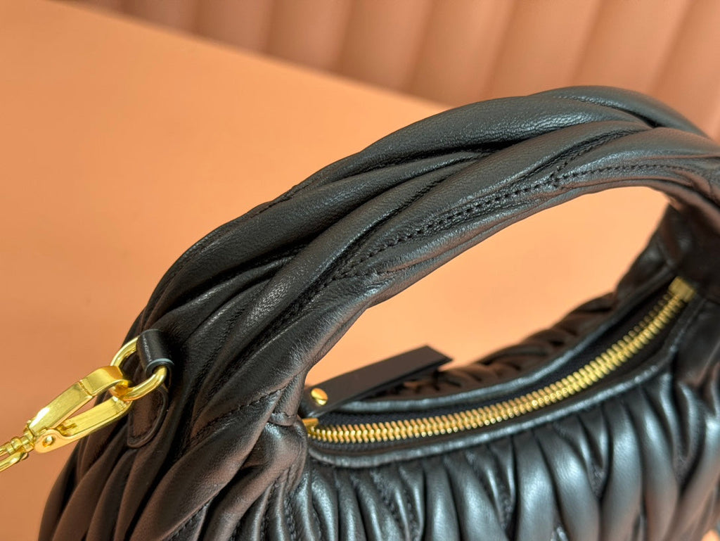 MIU MIU WANDER MATELASSÉ HANDBAG 23 IN BLACK LAMBSKIN