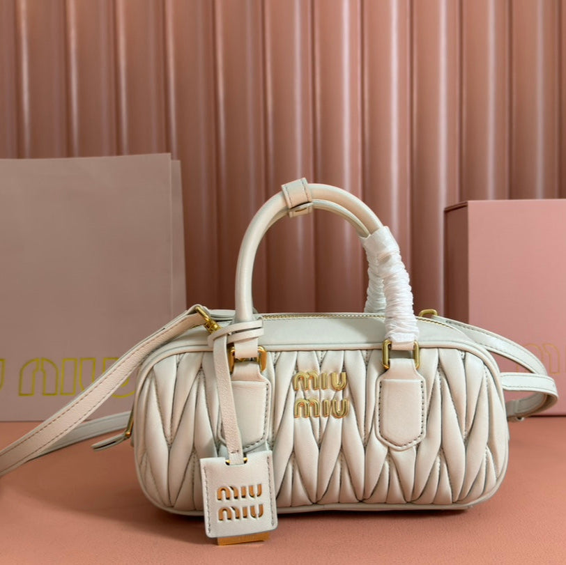 MIU MIU BOWLING BAG 22 IN WHITE LAMBSKIN
