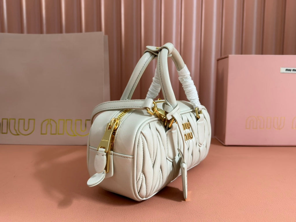 MIU MIU BOWLING BAG 22 IN WHITE LAMBSKIN