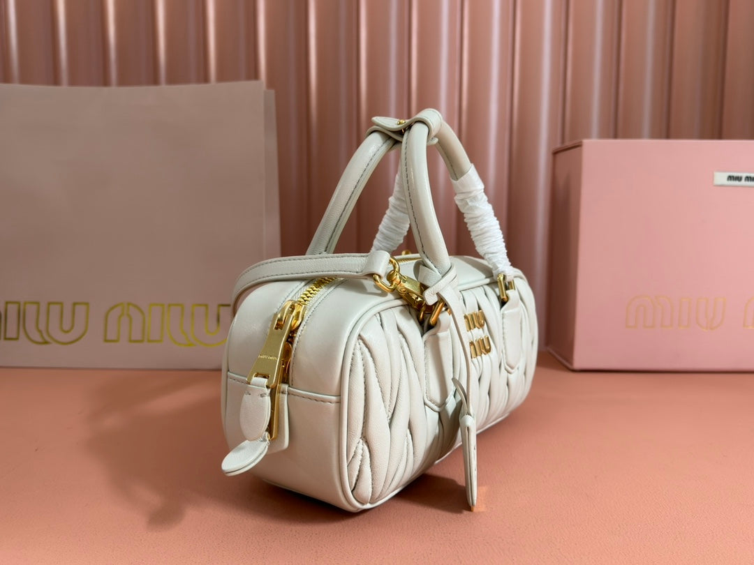 MIU MIU BOWLING BAG 22 IN WHITE LAMBSKIN