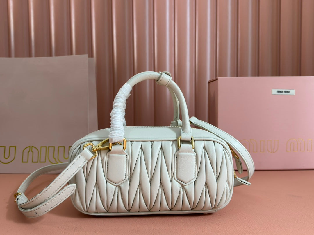MIU MIU BOWLING BAG 22 IN WHITE LAMBSKIN