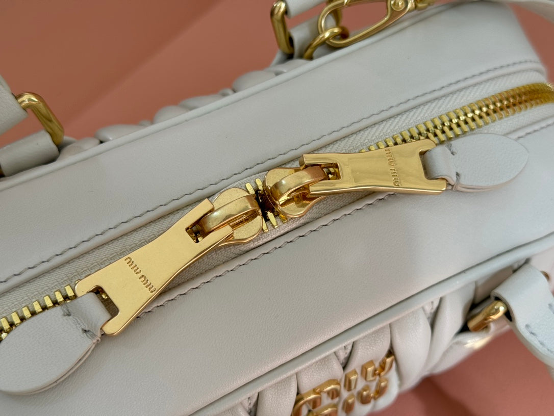 MIU MIU BOWLING BAG 22 IN WHITE LAMBSKIN
