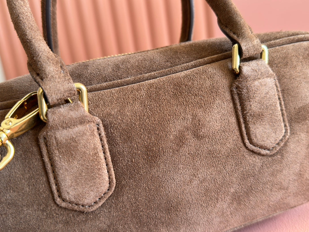 MIU MIU ARCADIE BAG 27 IN CEDAR BROWN SUEDE GOLD HARDWARE