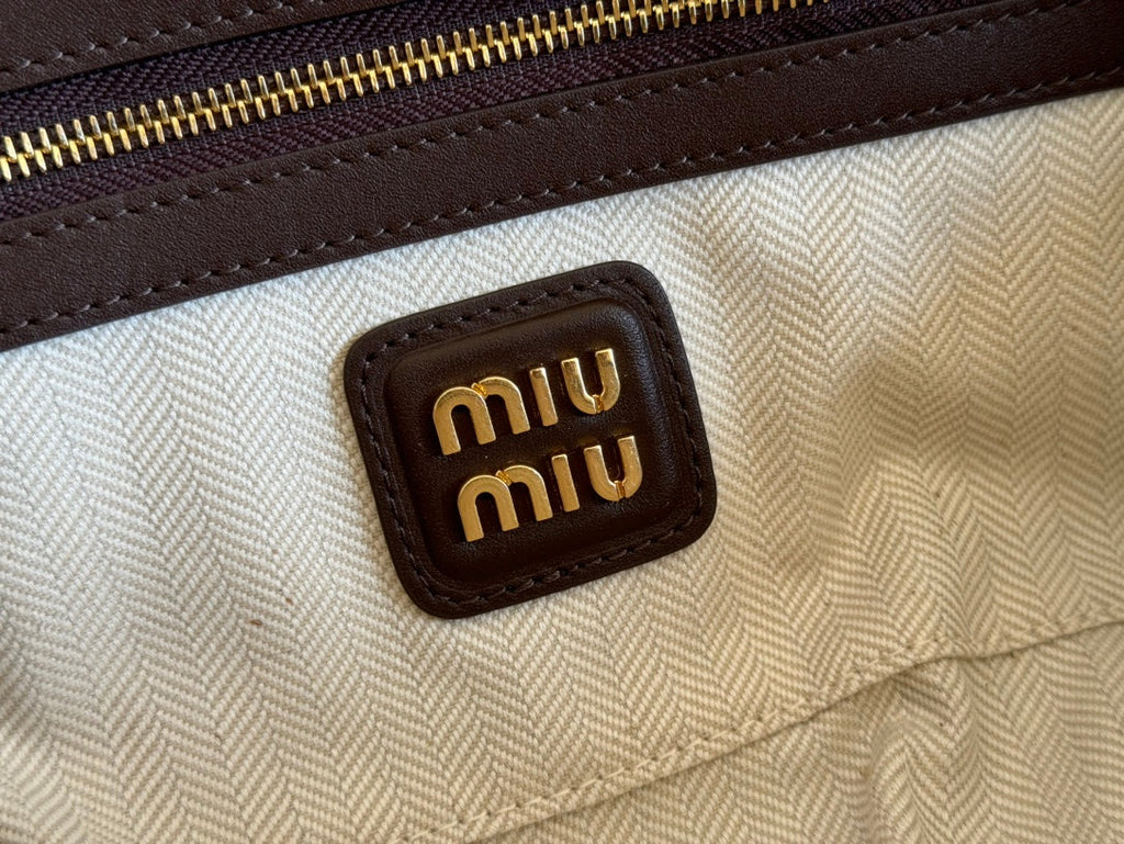 MIU MIU ARCADIE BAG 27 IN CEDAR BROWN SUEDE GOLD HARDWARE