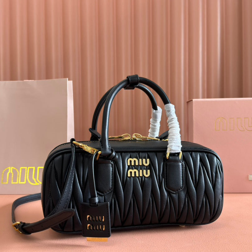 MIU MIU ARCADIE MATELASSÉ BAG 27 IN BLACK CALFSKIN GOLD HARDWARE