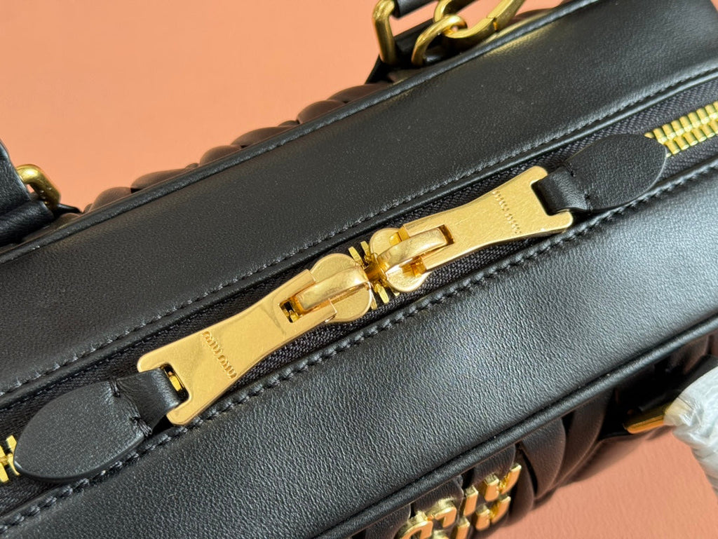 MIU MIU ARCADIE MATELASSÉ BAG 27 IN BLACK CALFSKIN GOLD HARDWARE