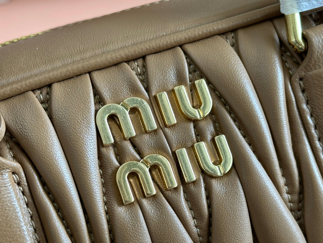 MIU MIU ARCADIE MATELASSÉ BAG 27 IN SEPIA BROWN CALFSKIN GOLD HARDWARE
