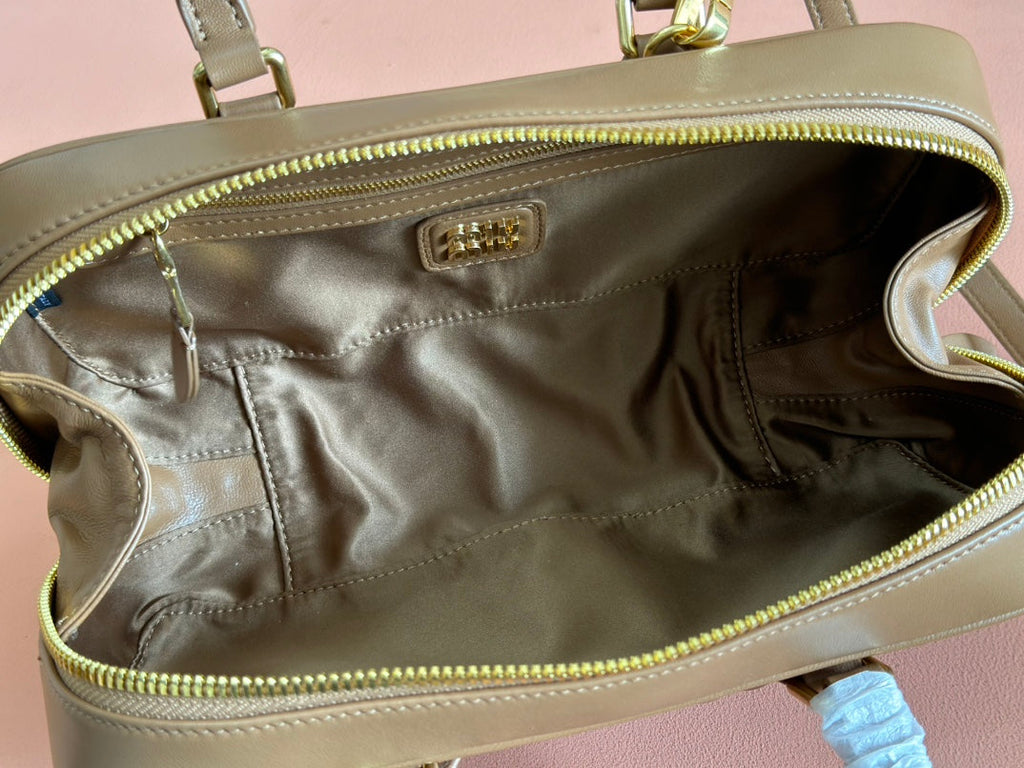 MIU MIU ARCADIE MATELASSÉ BAG 27 IN SEPIA BROWN CALFSKIN GOLD HARDWARE