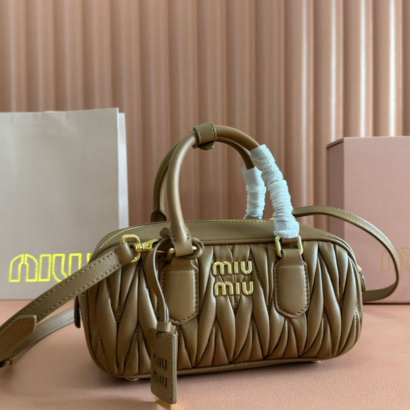 MIU MIU ARCADIE MATELASSÉ BAG 22 IN TAWNY BROWN GLOSSY LAMBSKIN