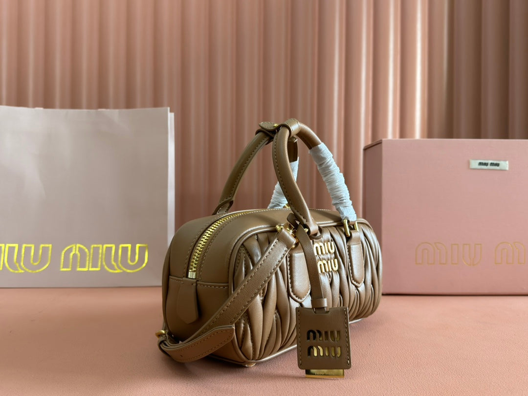 MIU MIU ARCADIE MATELASSÉ BAG 22 IN TAWNY BROWN GLOSSY LAMBSKIN