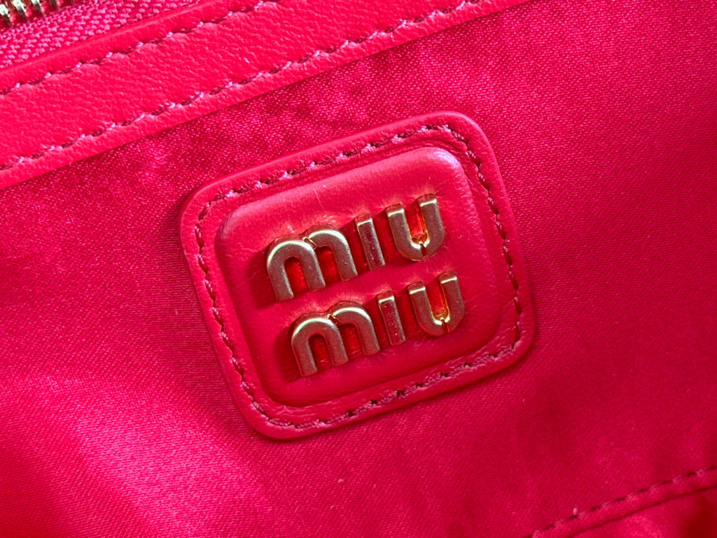 MIU MIU ARCADIE MATELASSÉ BAG 27 IN CERISE RED CALFSKIN GOLD HARDWARE