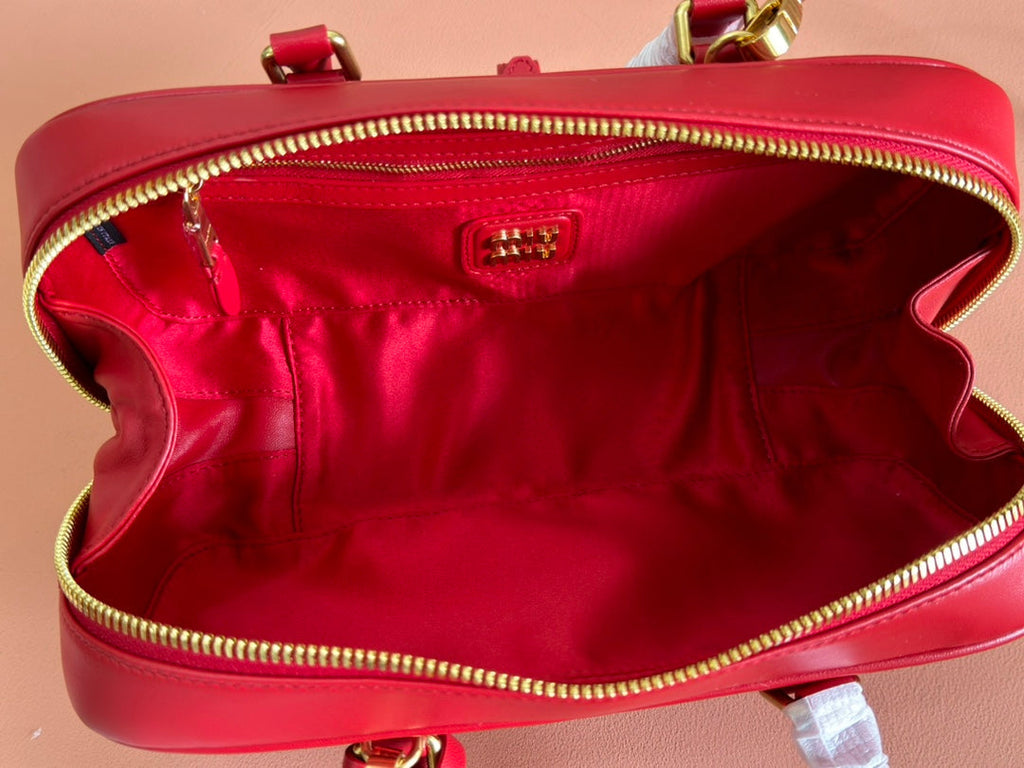 MIU MIU ARCADIE MATELASSÉ BAG 27 IN CERISE RED CALFSKIN GOLD HARDWARE