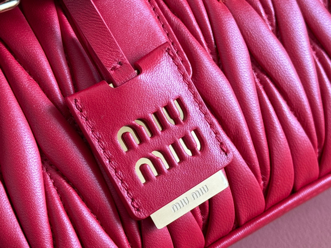 MIU MIU ARCADIE MATELASSÉ BAG 27 IN CERISE RED CALFSKIN GOLD HARDWARE