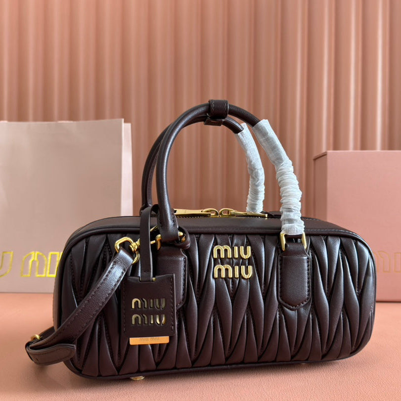 MIU MIU ARCADIE MATELASSÉ BAG 27 IN CONGO BROWN CALFSKIN GOLD HARDWARE