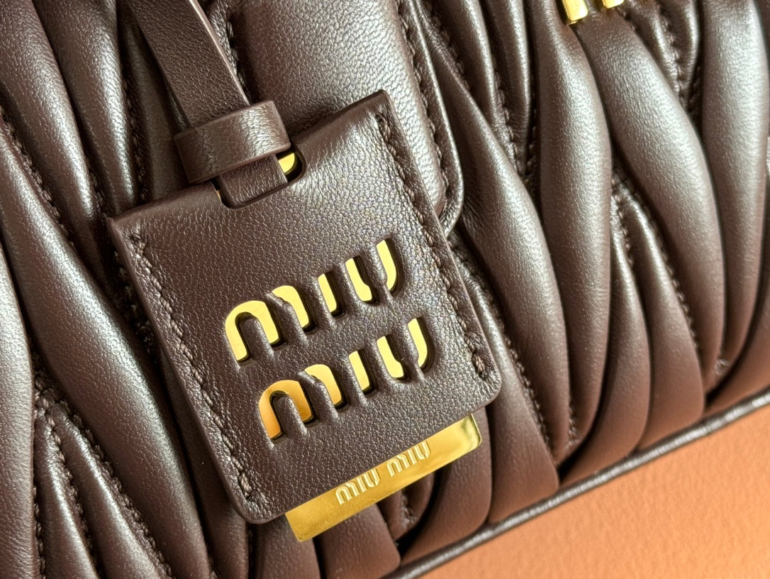 MIU MIU ARCADIE MATELASSÉ BAG 27 IN CONGO BROWN CALFSKIN GOLD HARDWARE