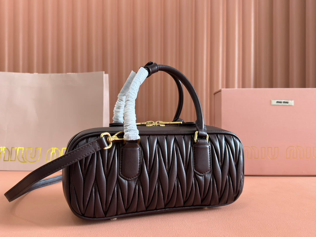 MIU MIU ARCADIE MATELASSÉ BAG 27 IN CONGO BROWN CALFSKIN GOLD HARDWARE