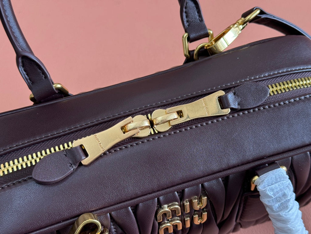 MIU MIU ARCADIE MATELASSÉ BAG 27 IN CONGO BROWN CALFSKIN GOLD HARDWARE