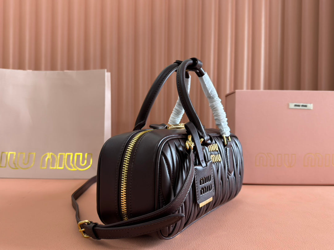 MIU MIU ARCADIE MATELASSÉ BAG 27 IN CONGO BROWN CALFSKIN GOLD HARDWARE