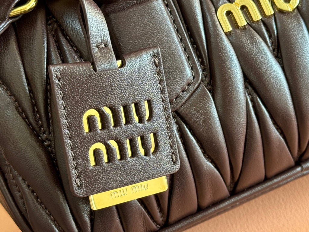 MIU MIU ARCADIE MATELASSÉ BAG 22 IN CONGO BROWN CALFSKIN GOLD HARDWARE