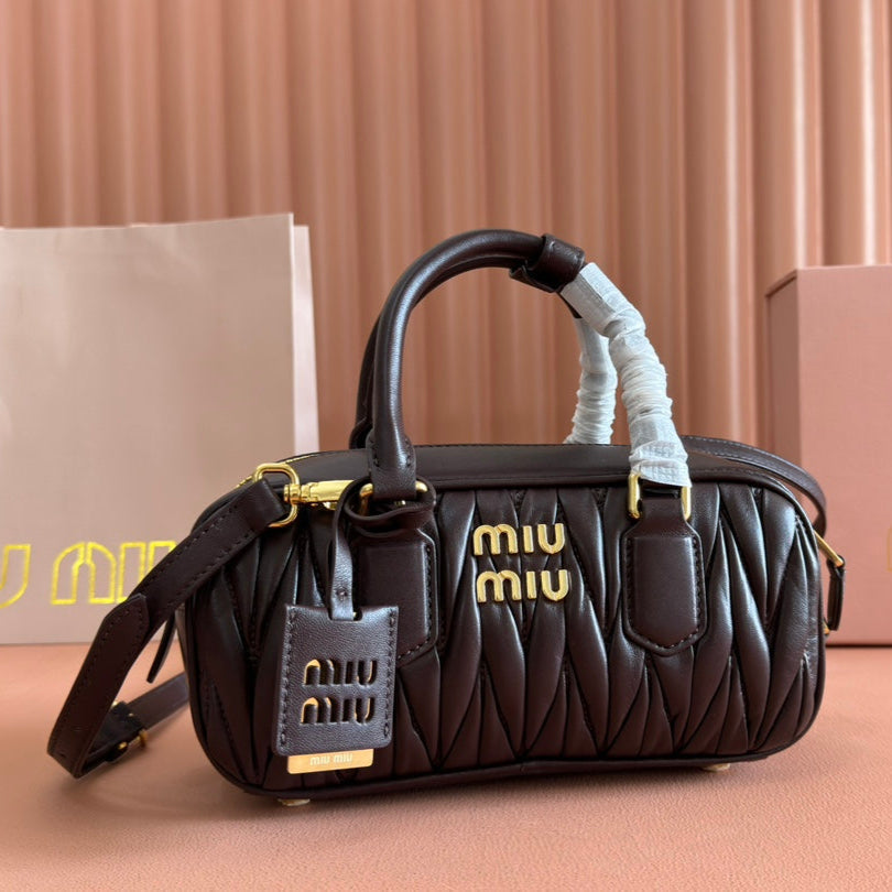 MIU MIU ARCADIE MATELASSÉ BAG 22 IN CONGO BROWN CALFSKIN GOLD HARDWARE