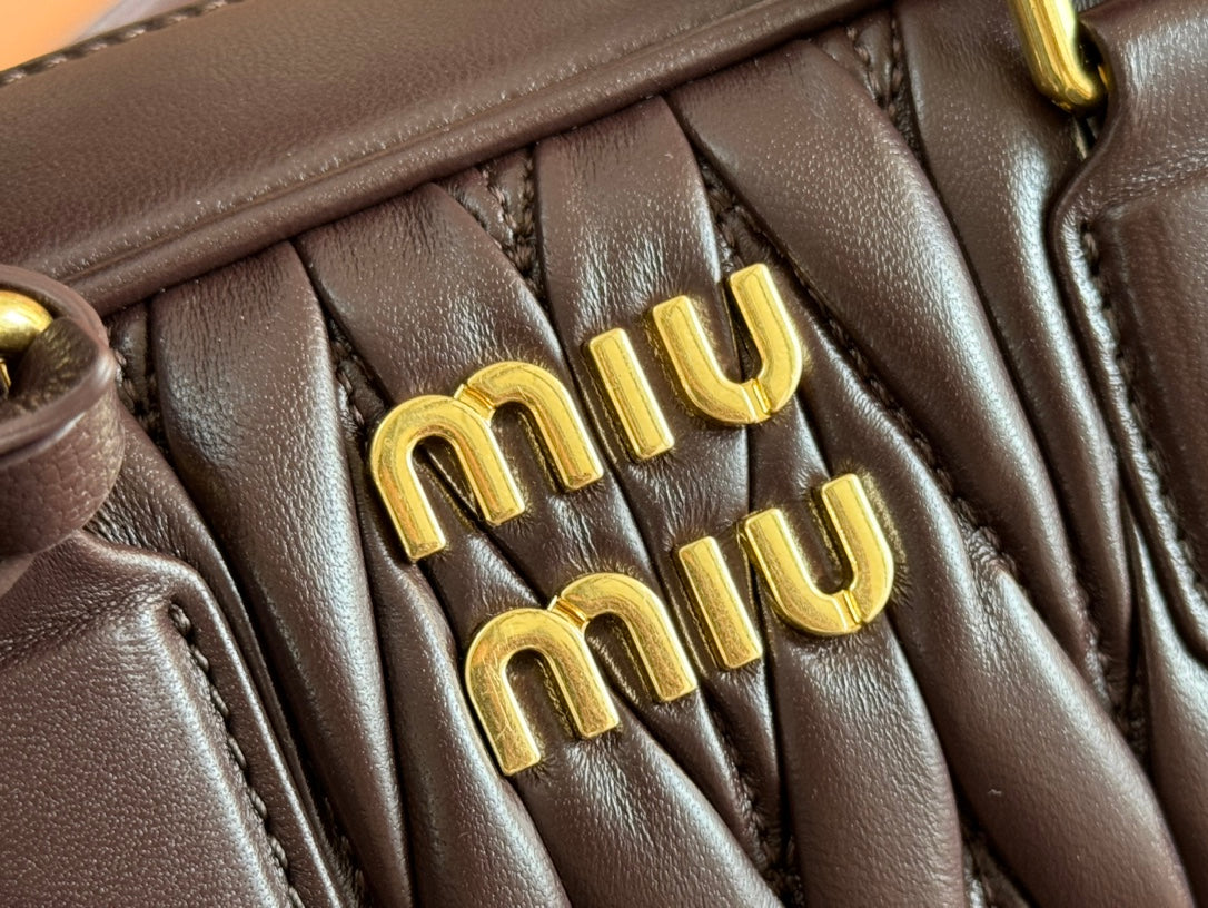 MIU MIU ARCADIE MATELASSÉ BAG 22 IN CONGO BROWN CALFSKIN GOLD HARDWARE