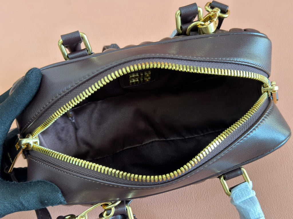 MIU MIU ARCADIE MATELASSÉ BAG 22 IN CONGO BROWN CALFSKIN GOLD HARDWARE