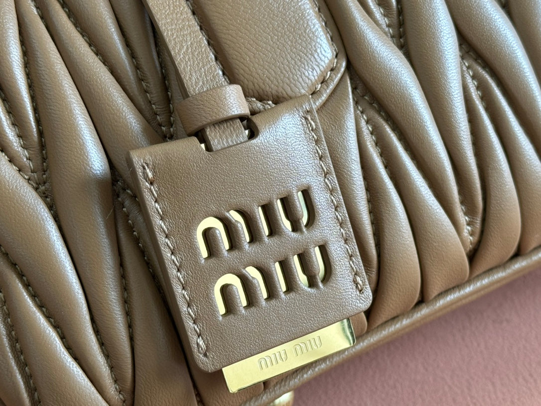 MIU MIU ARCADIE MATELASSÉ BAG 22 IN TAWNY BROWN GLOSSY LAMBSKIN