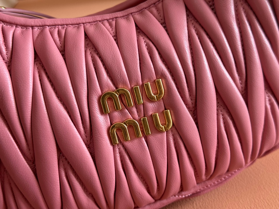 MIU MIU MIUMIU 26S MINI HOBO 20 BAG IN DUSTY ROSE PINK CALFSKIN GOLD HARDWARE