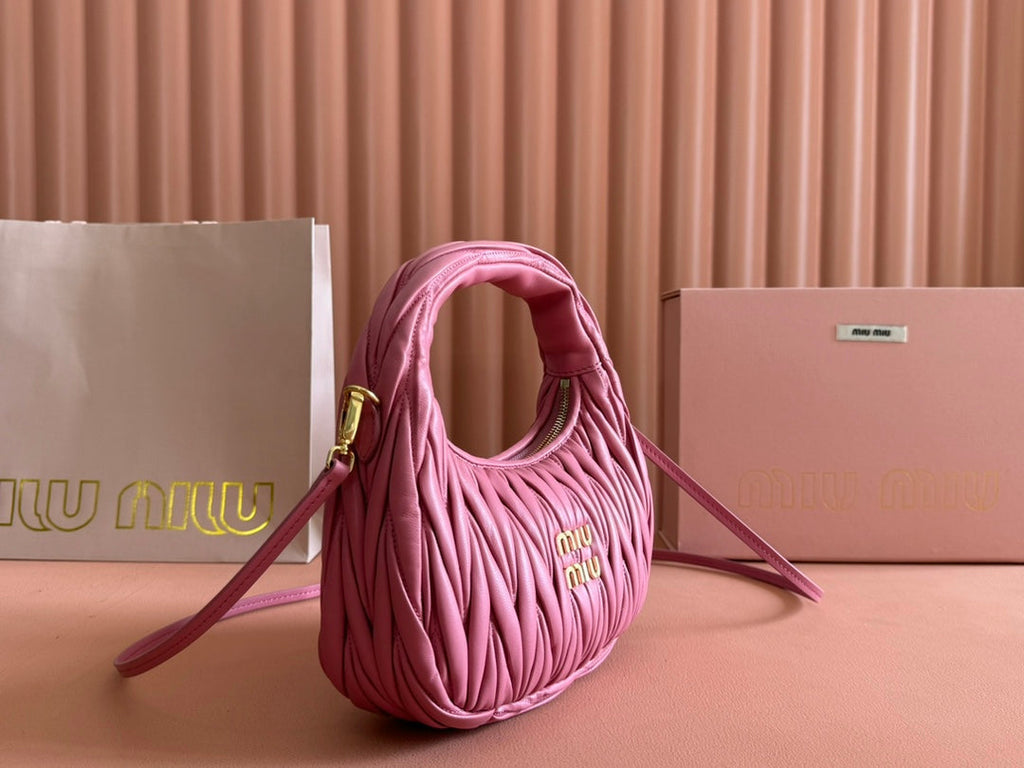 MIU MIU MIUMIU 26S MINI HOBO 20 BAG IN DUSTY ROSE PINK CALFSKIN GOLD HARDWARE
