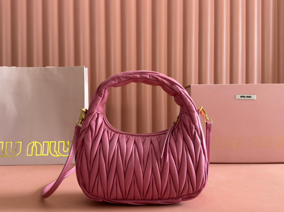 MIU MIU MIUMIU 26S MINI HOBO 20 BAG IN DUSTY ROSE PINK CALFSKIN GOLD HARDWARE