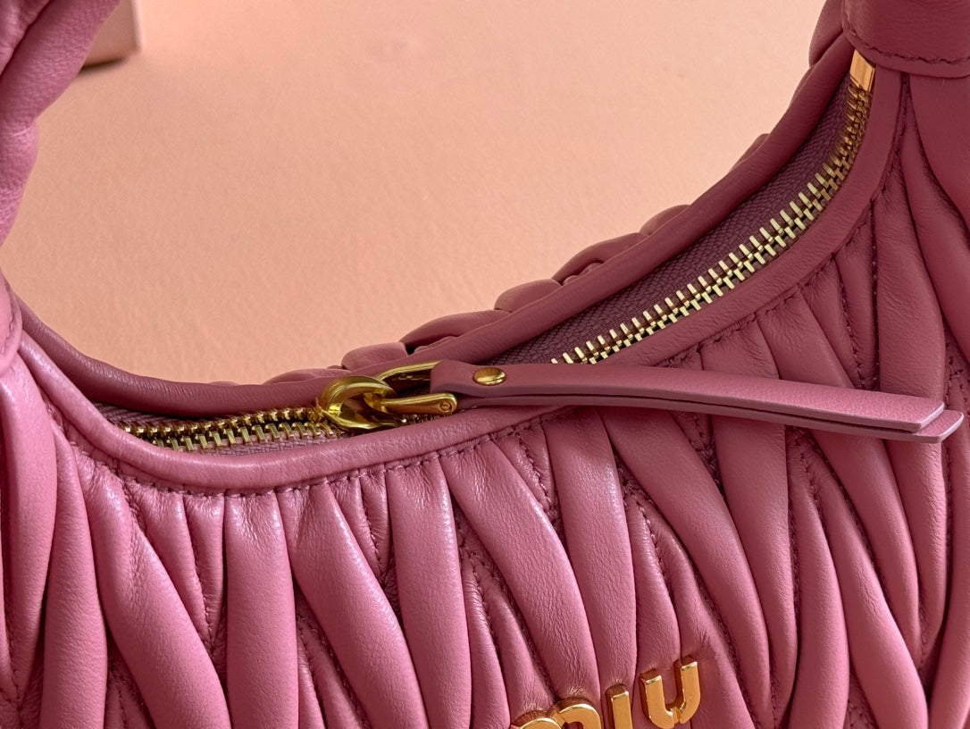 MIU MIU MIUMIU 26S MINI HOBO 20 BAG IN DUSTY ROSE PINK CALFSKIN GOLD HARDWARE