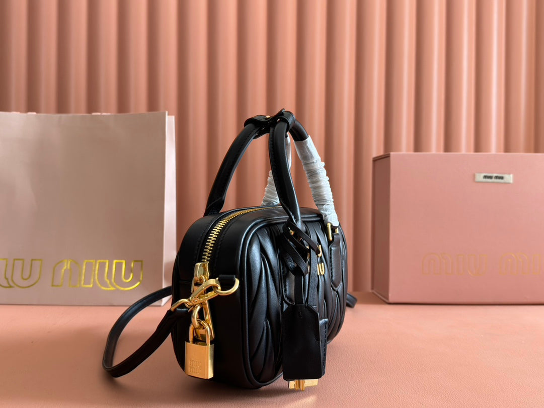 MIU MIU ARCADIE MATELASSÉ BAG 19 IN BLACK LAMBSKIN GOLD HARDWARE
