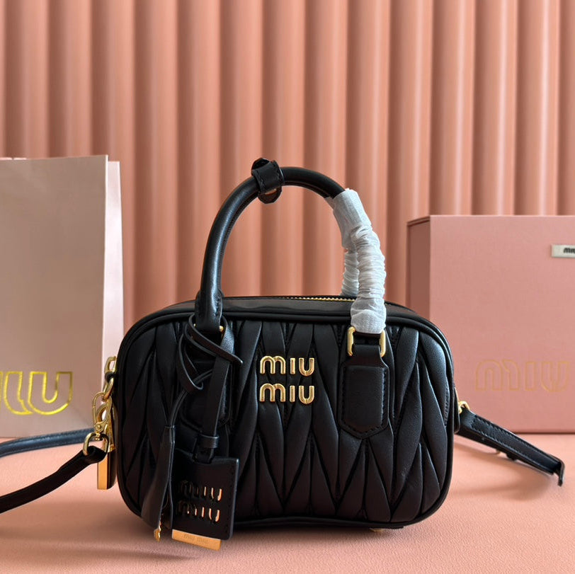 MIU MIU ARCADIE MATELASSÉ BAG 19 IN BLACK LAMBSKIN GOLD HARDWARE