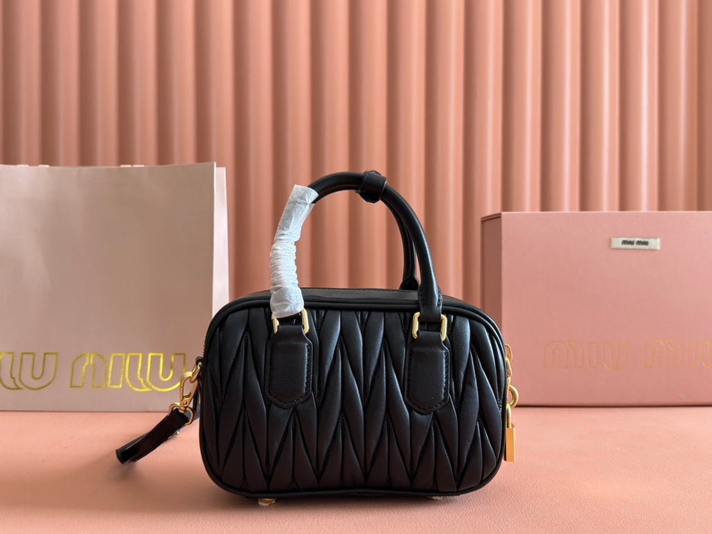 MIU MIU ARCADIE MATELASSÉ BAG 19 IN BLACK LAMBSKIN GOLD HARDWARE