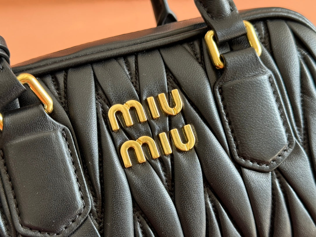 MIU MIU ARCADIE MATELASSÉ BAG 19 IN BLACK LAMBSKIN GOLD HARDWARE