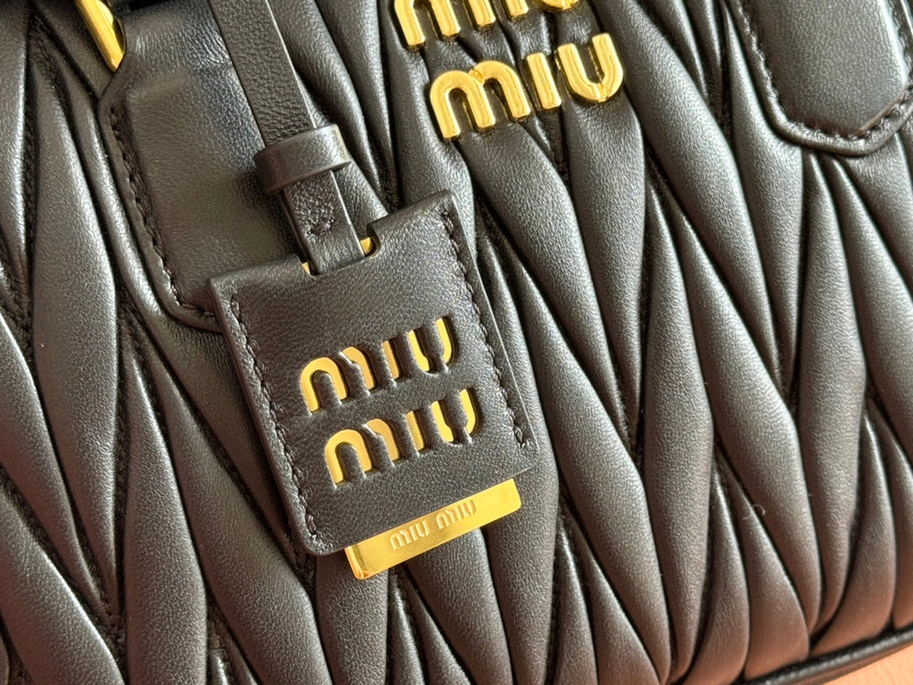 MIU MIU ARCADIE MATELASSÉ BAG 24 IN BLACK LAMBSKIN GOLD HARDWARE