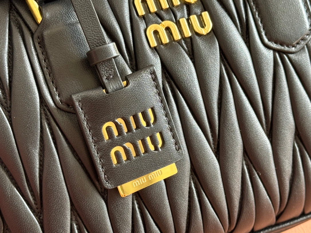 MIU MIU ARCADIE MATELASSÉ BAG 24 IN BLACK LAMBSKIN GOLD HARDWARE