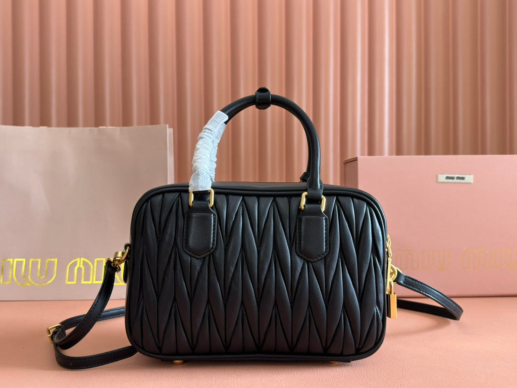 MIU MIU ARCADIE MATELASSÉ BAG 24 IN BLACK LAMBSKIN GOLD HARDWARE