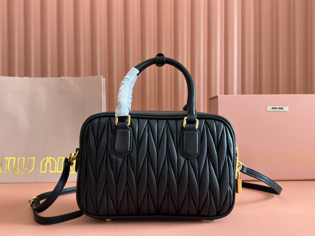 MIU MIU ARCADIE MATELASSÉ BAG 24 IN BLACK LAMBSKIN GOLD HARDWARE