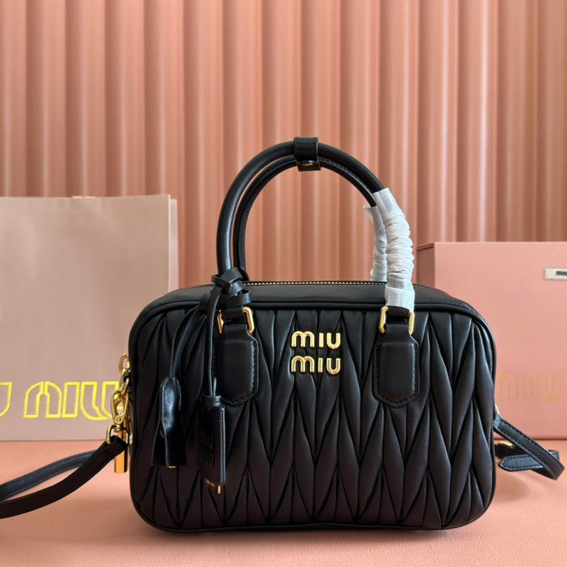 MIU MIU ARCADIE MATELASSÉ BAG 24 IN BLACK LAMBSKIN GOLD HARDWARE