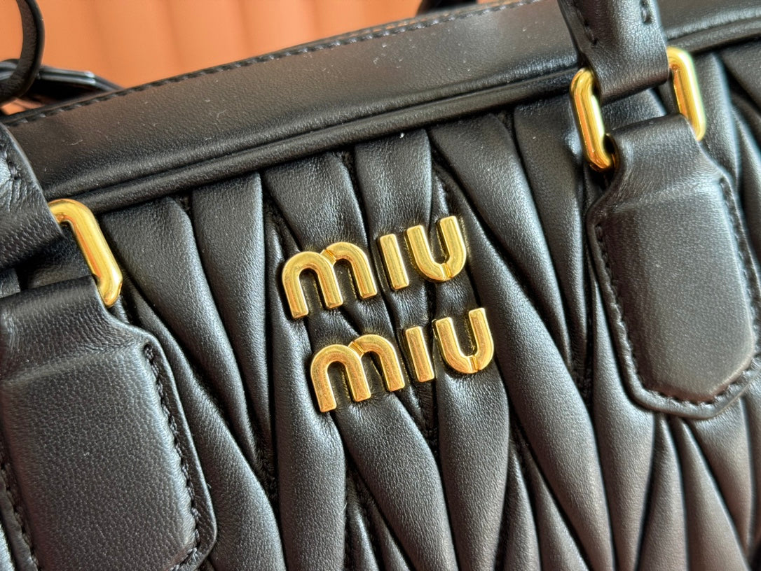 MIU MIU ARCADIE MATELASSÉ BAG 24 IN BLACK LAMBSKIN GOLD HARDWARE