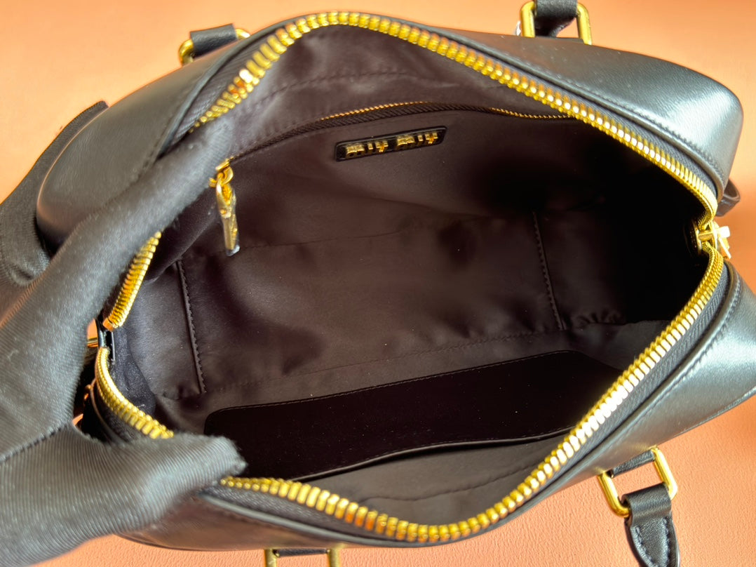 MIU MIU ARCADIE MATELASSÉ BAG 24 IN BLACK LAMBSKIN GOLD HARDWARE