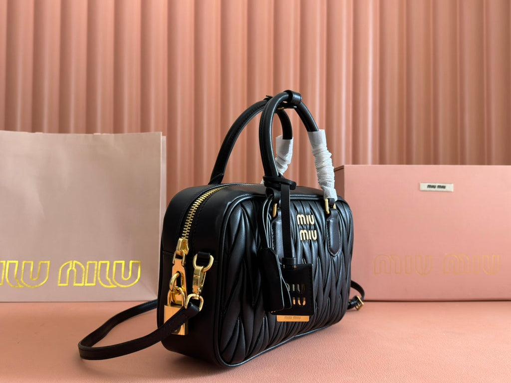 MIU MIU ARCADIE MATELASSÉ BAG 24 IN BLACK LAMBSKIN GOLD HARDWARE