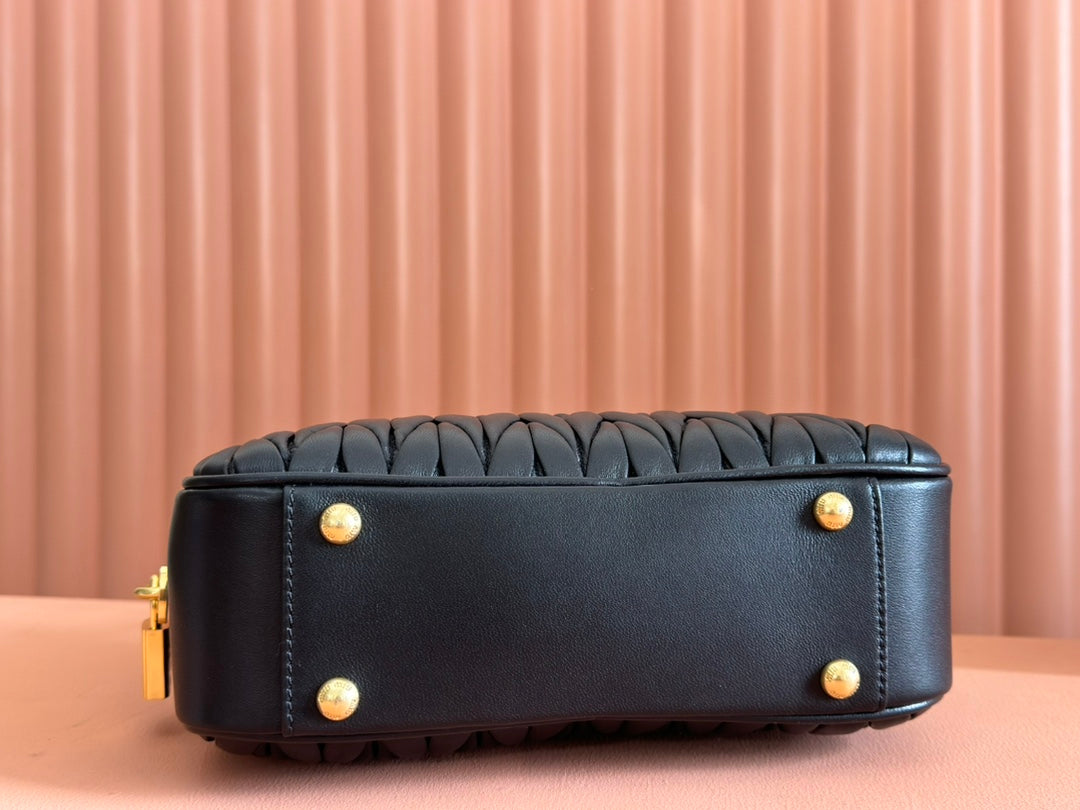 MIU MIU ARCADIE MATELASSÉ BAG 24 IN BLACK LAMBSKIN GOLD HARDWARE